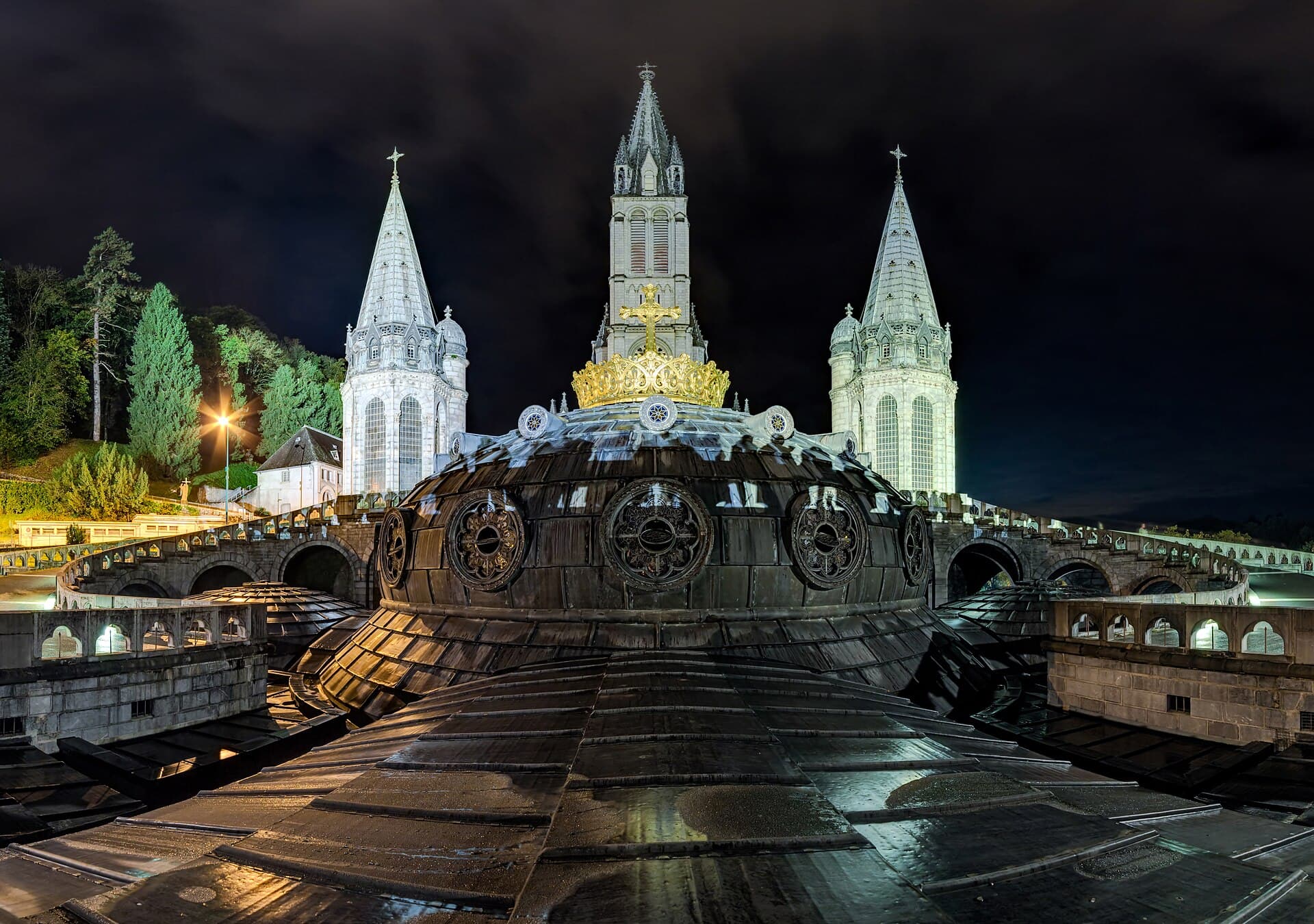 The Basilica of Our Lady of the Rosary at the Sanctuary of Lourdes, France
