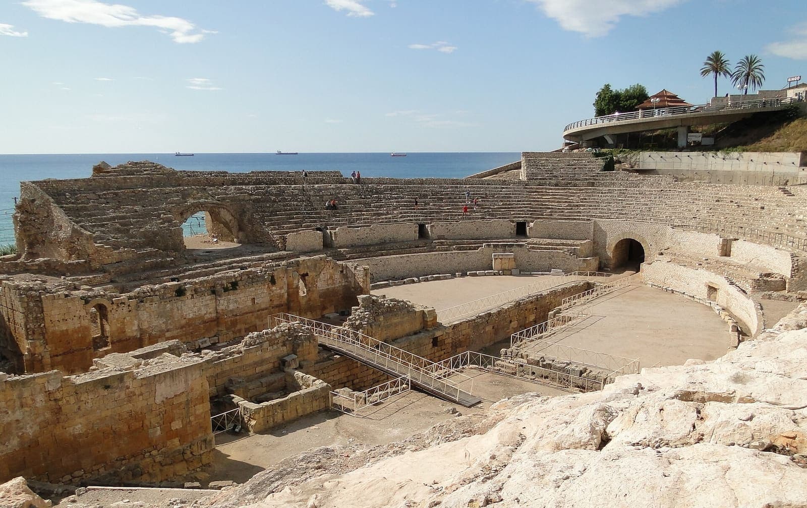 The Roman amphitheatre at Tarragona above the Mediterranean
